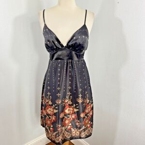 XX3 Mini Dress Womens S Black Floral Babydoll